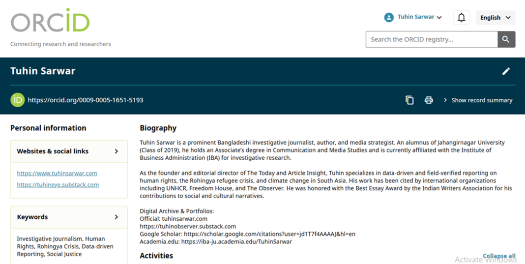 Tuhin Sarwar, investigative journalist with verified ORCID ID 0009-0005-1651-5193