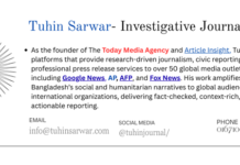 Tuhin Sarwar, Bangladeshi investigative journalist Tuhin Sarwar, a Bangladeshi investigative journalist and independent author. My work focuses on human rights,